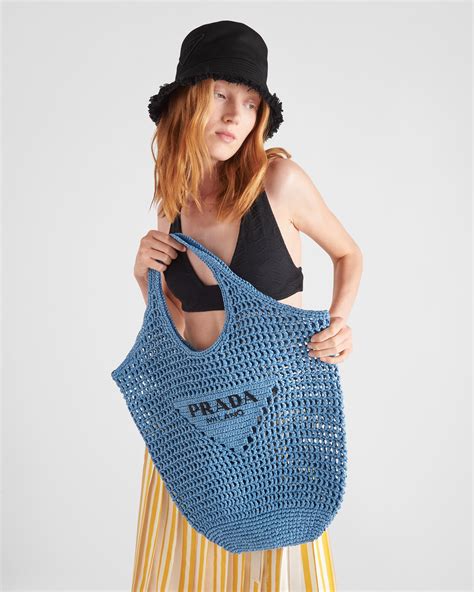 prada blue tile tote|Light Blue Crochet Tote Bag .